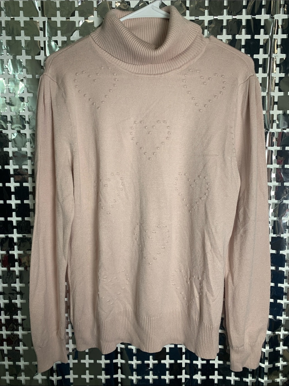 Love Scarlett Women's Blush Pink Heart-Detail Turtleneck Sweater